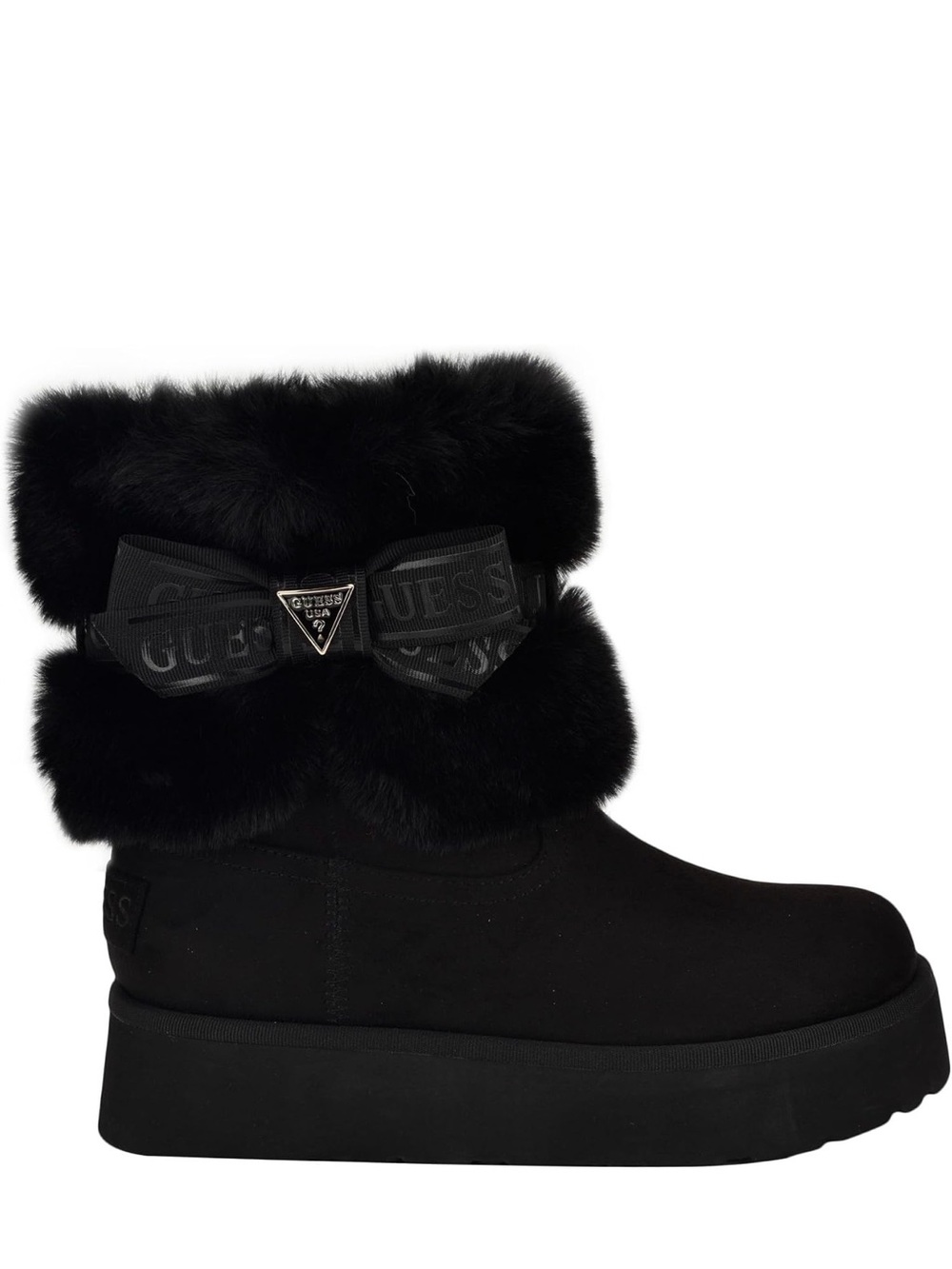 GUESS Denla Black Faux Fur Platform Boots – Signature Logo Bow 🖤 size 8 NEW